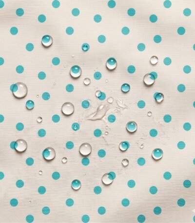Tecido Nylon Impermeável Bolas 1cm Cru e Turquesa