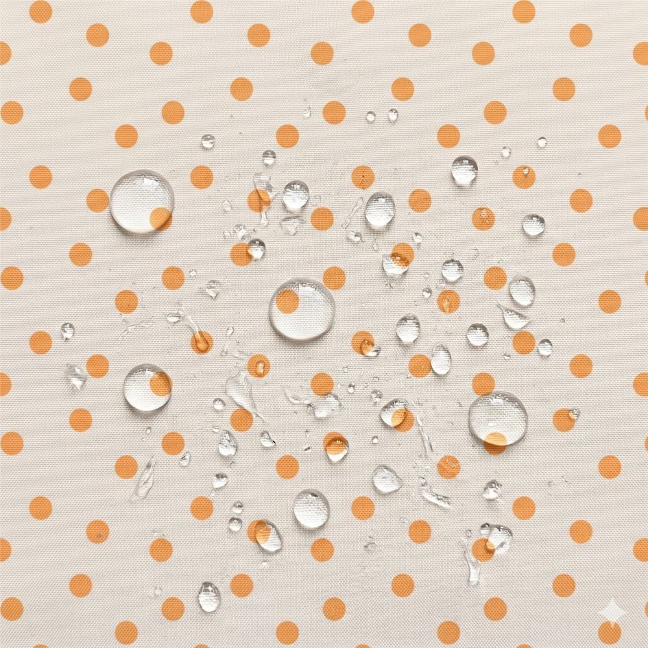 Tecido Nylon Impermeável Bolas 1cm Cru e Laranja