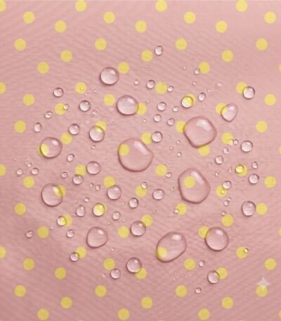 Tecido Nylon Impermeável Bolas 1cm Rosa Claro e Amarelo