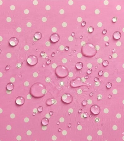 Tecido Nylon Impermeável Bolas 1cm Rosa e Cru