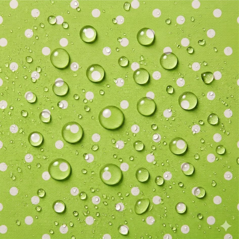 Tecido Nylon Impermeável Bolas 1cm Verde Alface e Cru