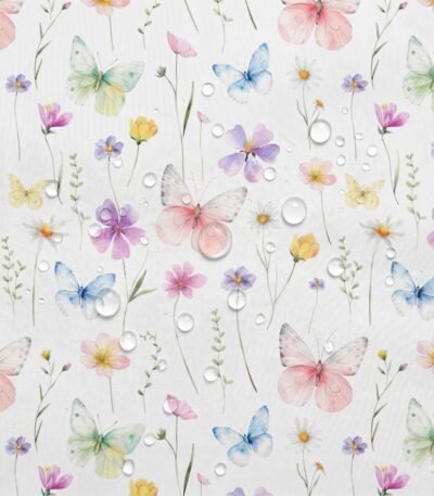 Tecido Nylon Impermeável Borboletas – Branco