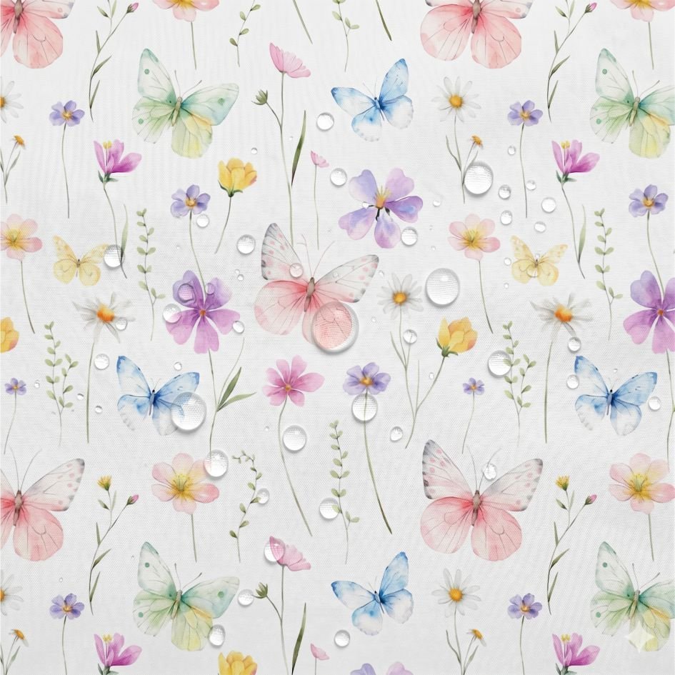 Tecido Nylon Impermeável Borboletas – Branco