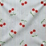 Tecido Nylon Impermeável Riscas e Cerejas – Branco