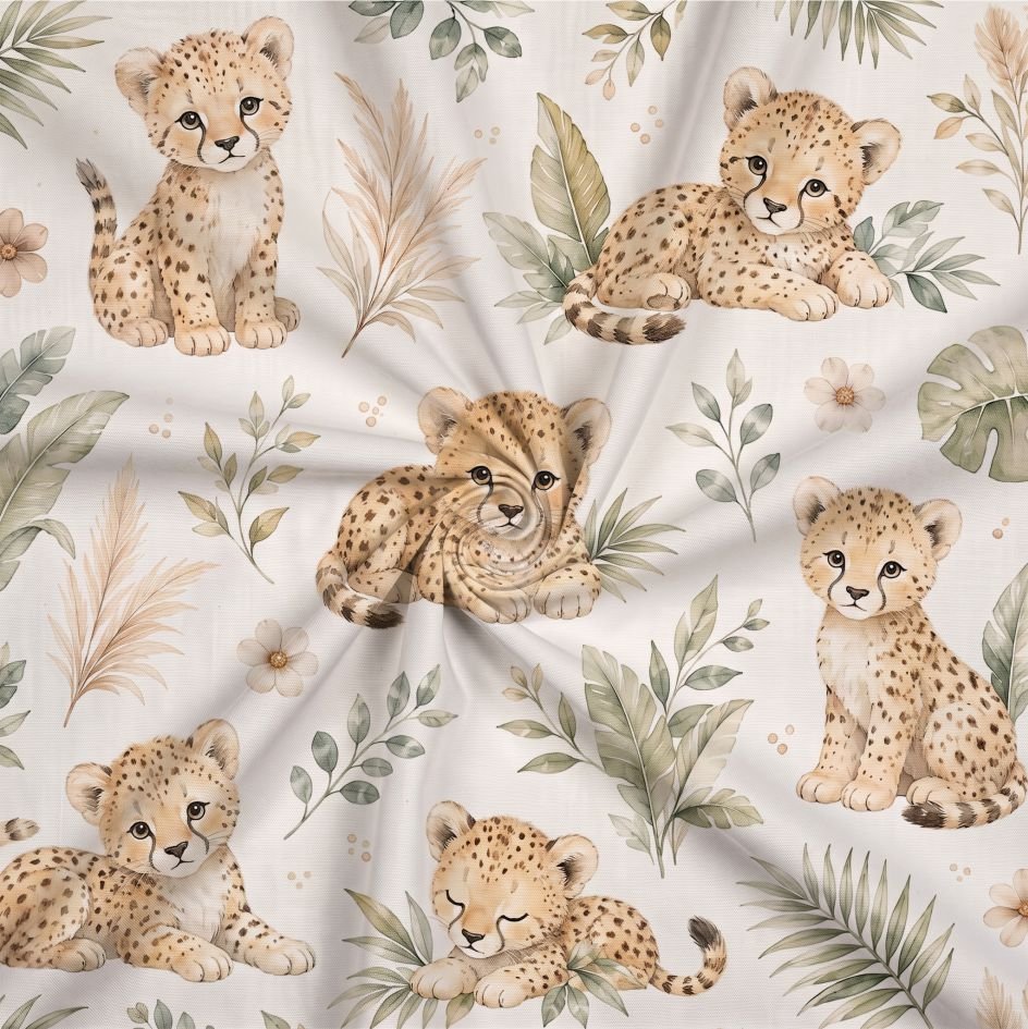 Tecido Tecido Popeline Leopardo Baby Branco vd Violet Fabrics