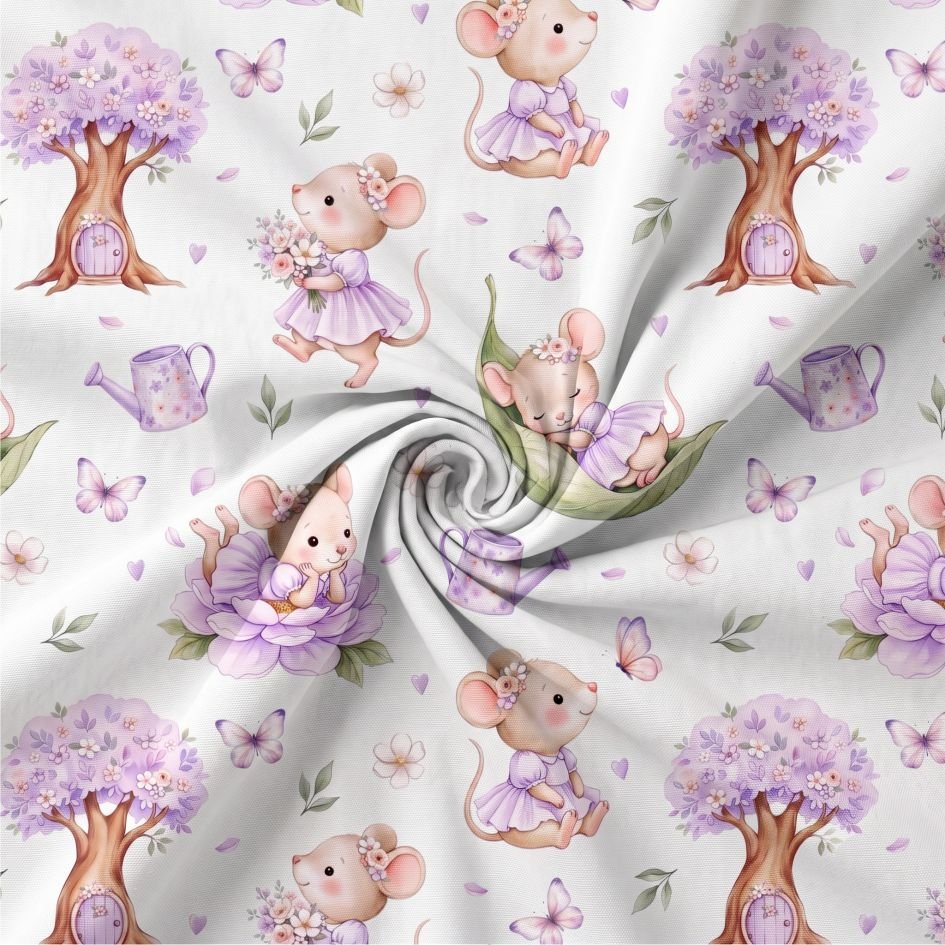 Tecido Tecido Popeline Ratinha no Jardim Encantado r Violet Fabrics