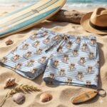 Tecido p/ Calções de Banho Tactel Tigre Surfista – Branco Ricas Azuis - imagem 3