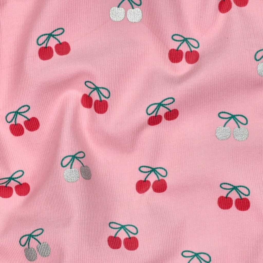 Tecido Bombazine Cerejas Rosa 2 Violet Fabrics