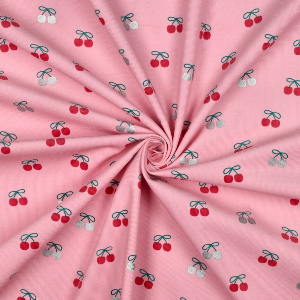 Tecido Bombazine Cerejas Rosa 3 Violet Fabrics