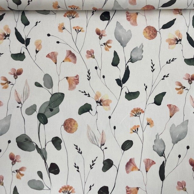 Canvas Digital Flowers and Leaves – Branco