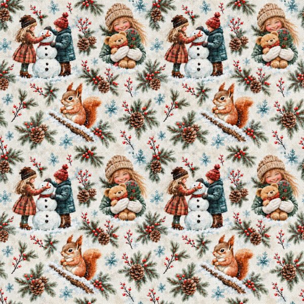 Policanvas Natal Crianças e Boneco de Neve
