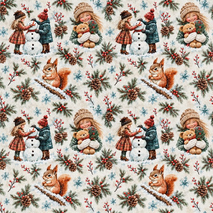 Policanvas Natal Crianças e Boneco de Neve