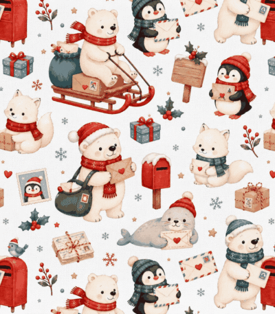 Tecido Popeline Animais Natal – Branco