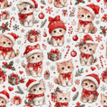 Tecido Popeline Gatinhos Natal - Branco