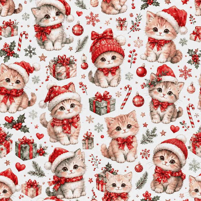 Tecido Popelline Gatinhos Natal Violet Fabrics
