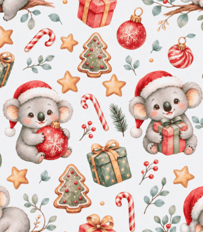 Tecido Popeline Koala Natal – Branco