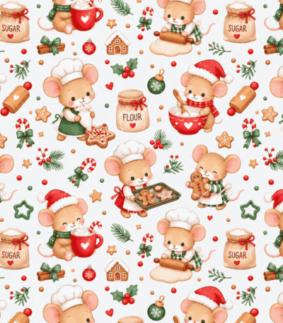 Tecido Popeline Ratinhos Cozinheiros Natal – Branco