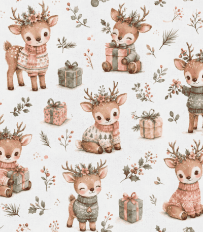 Tecido Popeline Renas Natal – Branco