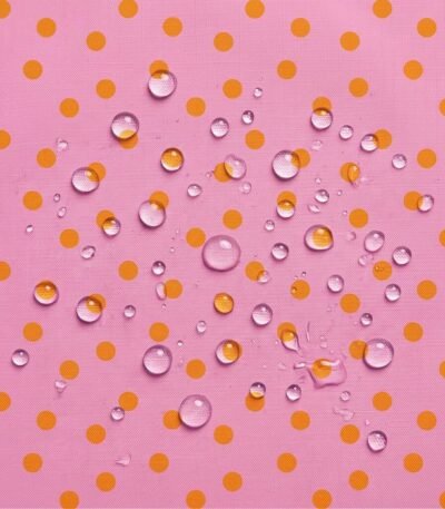 Tecido Nylon Impermeável Bolas 1 cm Rosa Claro e Laranja
