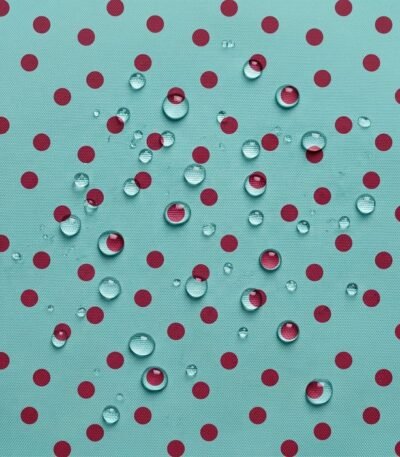 Tecido Nylon Impermeável Bolas 1cm Azul Claro e Bordeaux