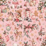 Tecido Policanvas Natal Animais do Bosque - Rosa