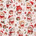 Tecido Policanvas Natal Gatinhos - Branco