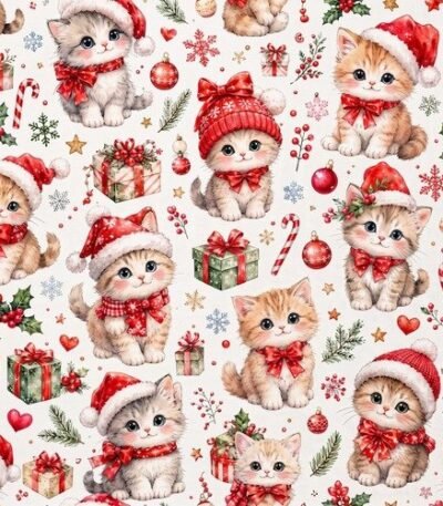 Tecido Policanvas Natal Gatinhos – Branco