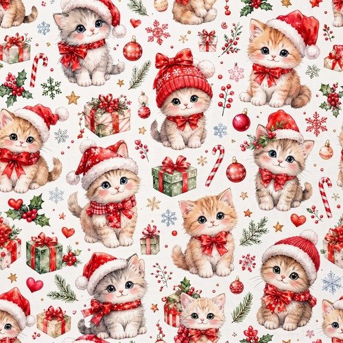 Tecido Tecido Policanvas Natal Gatinhos d2 Violet Fabrics