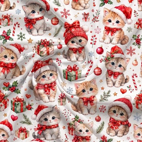 Tecido Tecido Policanvas Natal Gatinhos1 Violet Fabrics