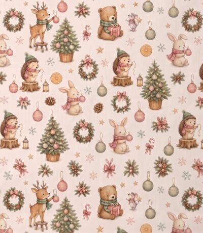 Tecido Popeline Bosque no Natal – Cru