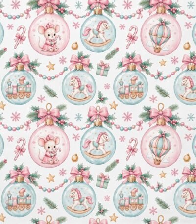 Tecido Popeline Brinquedos e Bolas de Natal – Branco