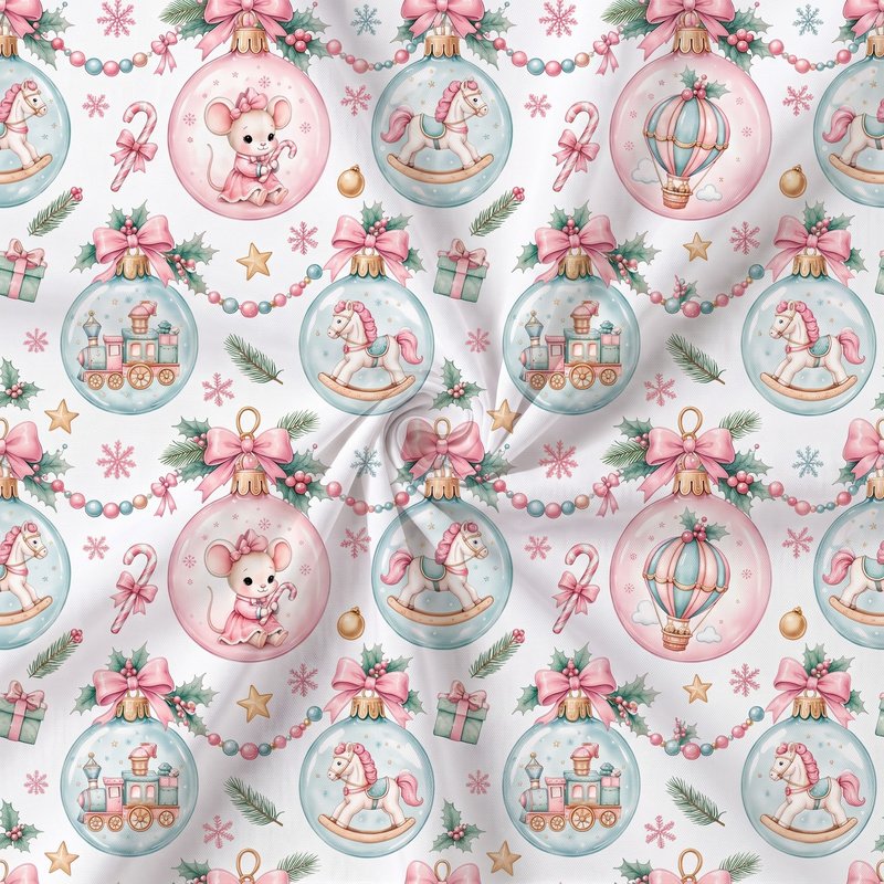 Tecido Tecido Popeline Brinquedos e Bolas de Natal v Violet Fabrics