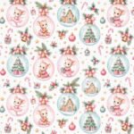 Tecido Popeline Ratinhas e Bolas de Natal - Branco