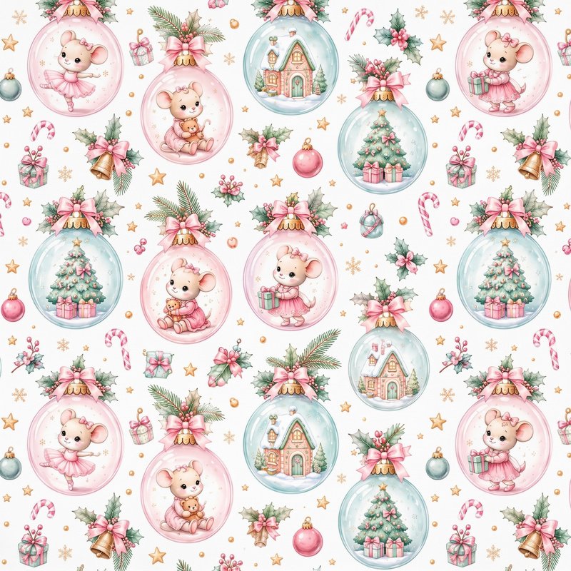 Tecido Tecido Popeline Ratinhas e Bolas de Natal d Violet Fabrics