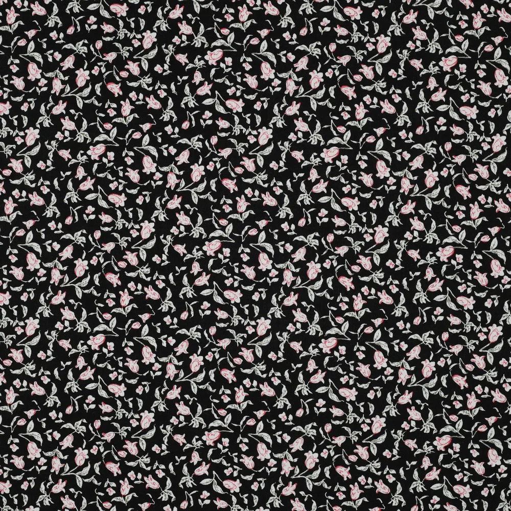 Viscose Mini Flowers – Preto