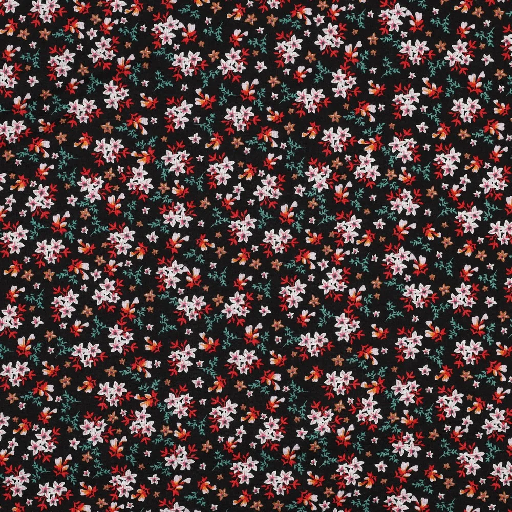 Viscose Mini Flowers – Preto