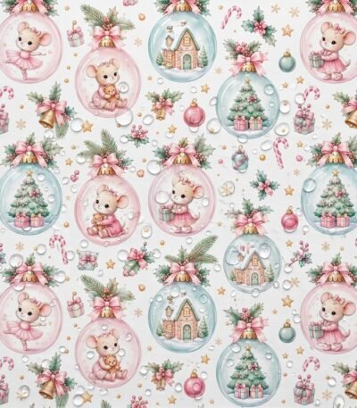 Tecido Nylon Impermeável Ratinhas e Bolas de Natal