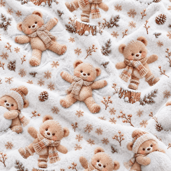 Malha Coralina Ursinhos Brinvar na Neve - Branco