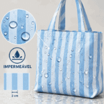 Tecido Nylon Impermeável Riscas Azul Bebé e Azul Claro