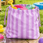 Tecido Nylon Impermeável Riscas 2cm Lavanda e Lilás Pastel