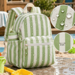Tecido Nylon Impermeável Riscas 2cm Verde Sálvia e Cinza Claro