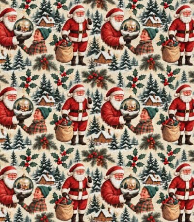 Tecido Policanvas Pai Natal e Menino – Cru