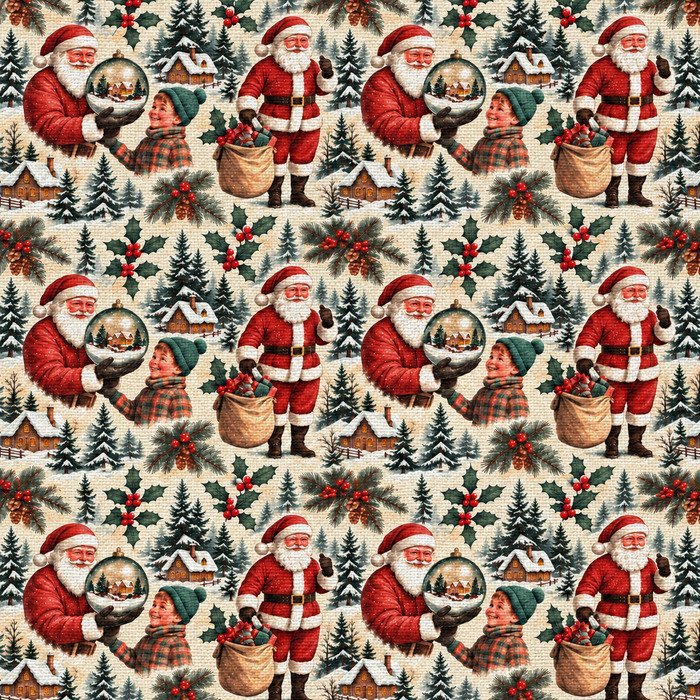 Tecido Policanvas Pai Natal e Menino – Cru