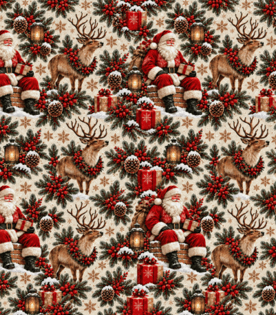 Tecido Policanvas Pai Natal e Rena – Vermelho