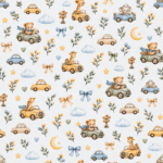 Popeline Animais Carros - Branco