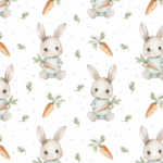 Popeline Páscoa Coelhos e Cenouras – Branco
