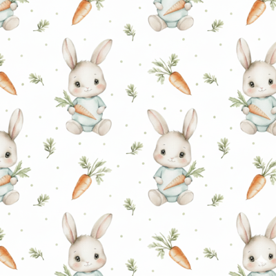 Popeline Páscoa Coelhos e Cenouras – Branco