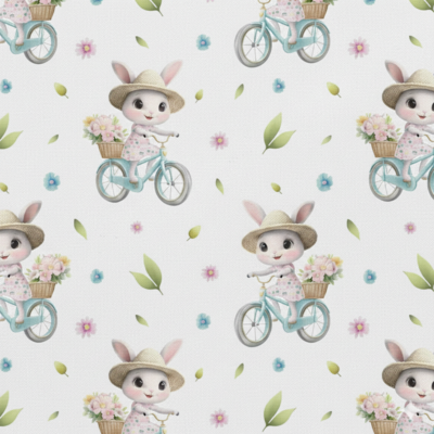 Popeline Páscoa Coelhinha Bicicleta – Branco