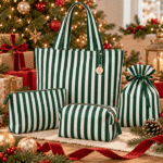 Tecido Nylon Impermeável Riscas 2cm Verde Escuro e Branco