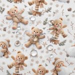 Tecido Nylon Impermeável Ursinhos a Brincar na Neve - Branco